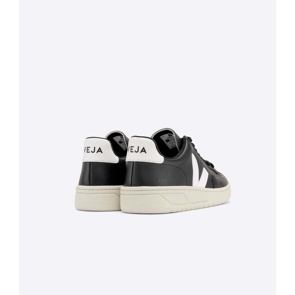 Veja V-12 LEATHER Women's Sneakers Black/White | NZ 666VRW